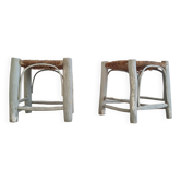 Petits tabourets bois et corde - patine grise