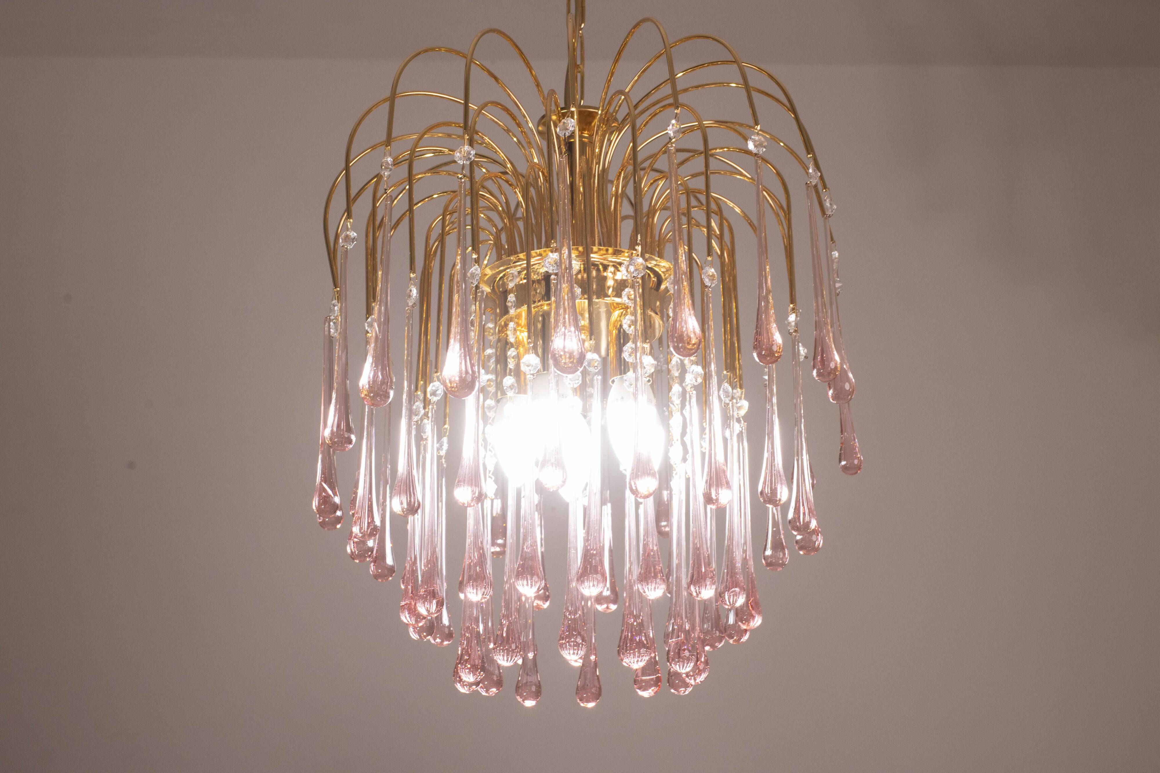 Lady Michelle, Large Size Pink Drops Murano Glass and Crystal Chandelier, 1