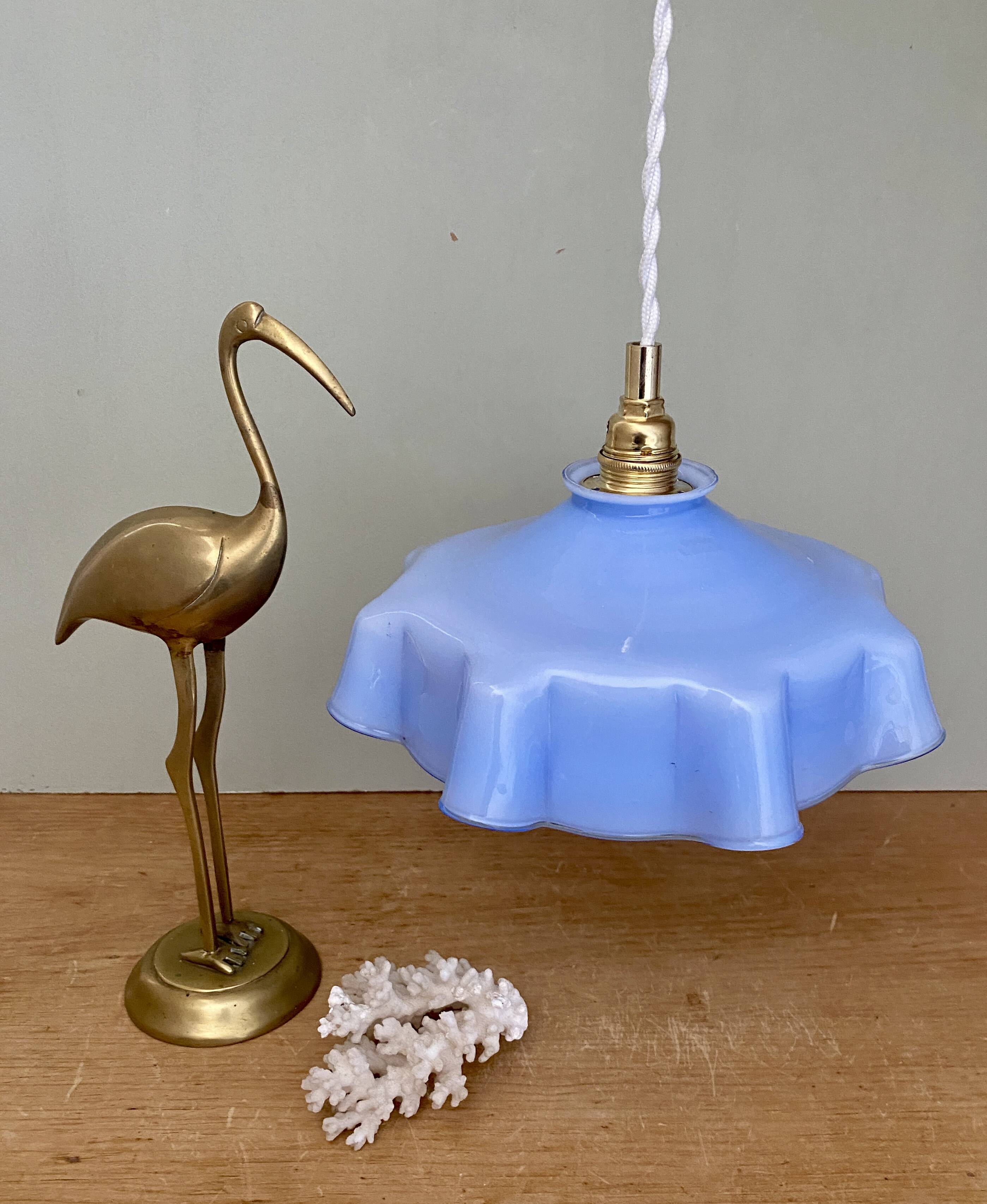 Vintage blue opaline lampshade pendant light