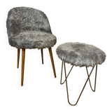 Fauteuil et tabouret moumoute vintage