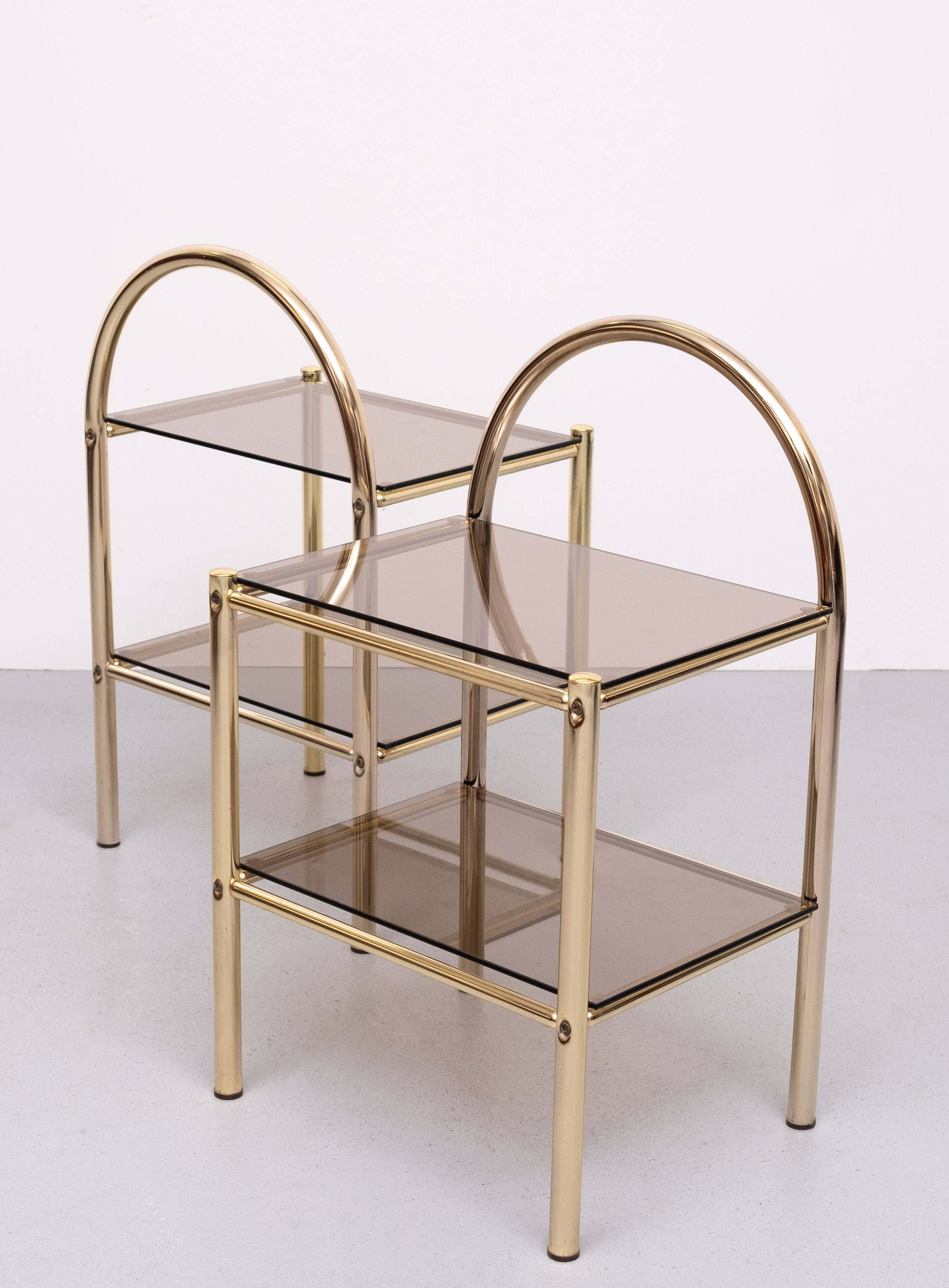 Pair brass bed side tables 1970s France