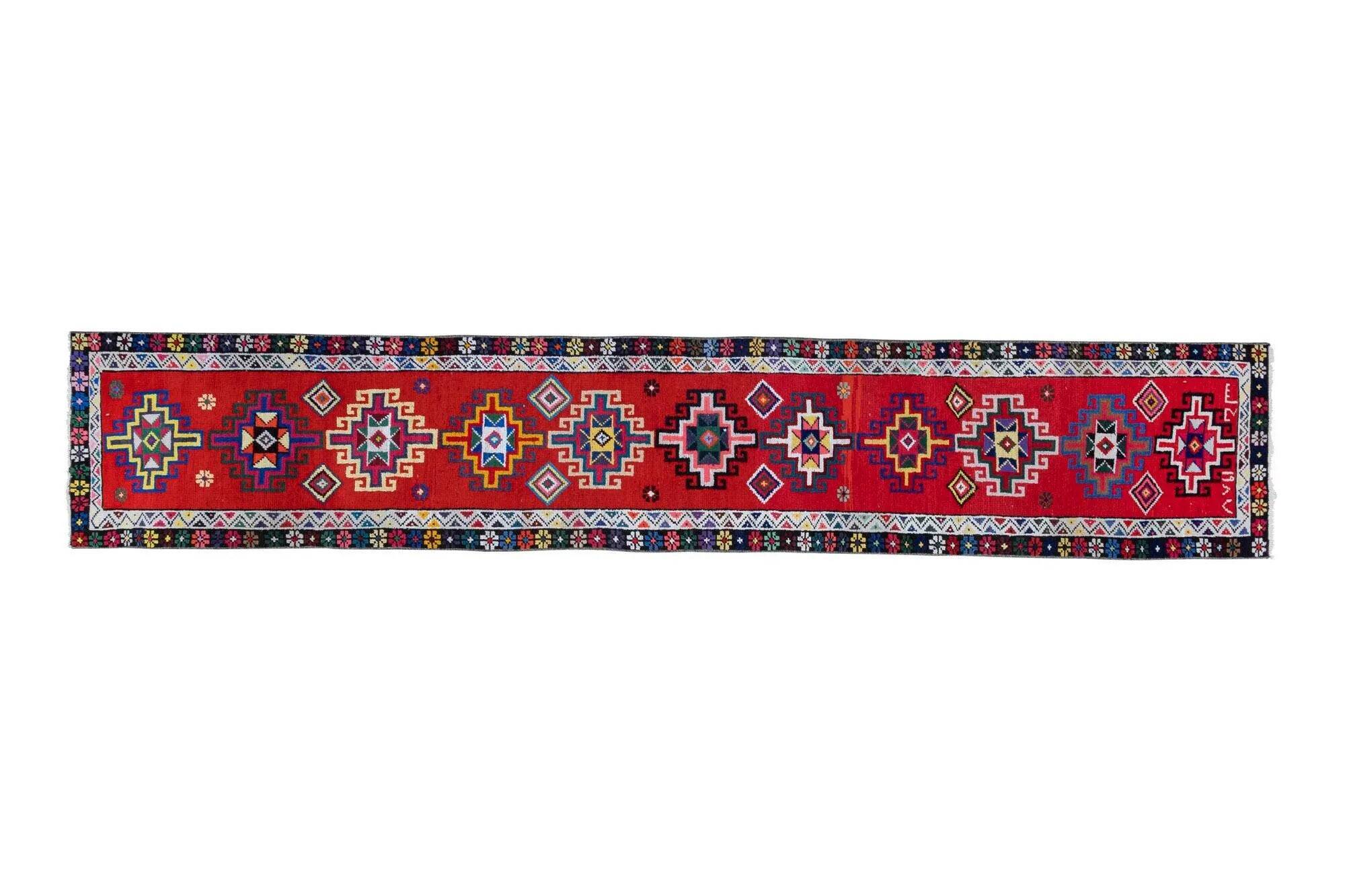 Vintage Turkish hallway rug 74x368 cm