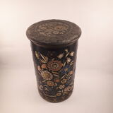 Large vintage waffle metal box 1960 deco flowers