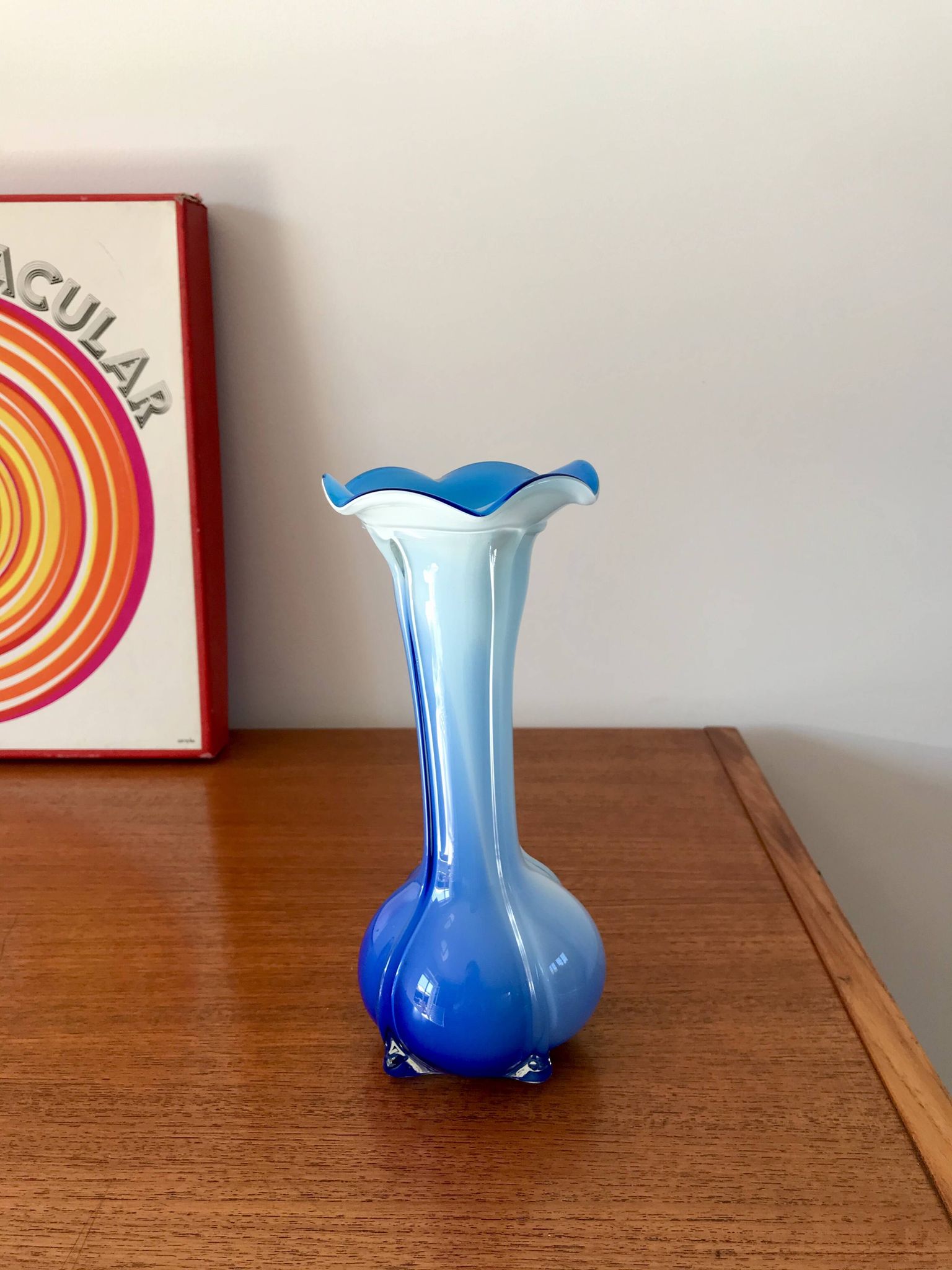 Tie & Dye blue opaline vase design from the 50s and 60s