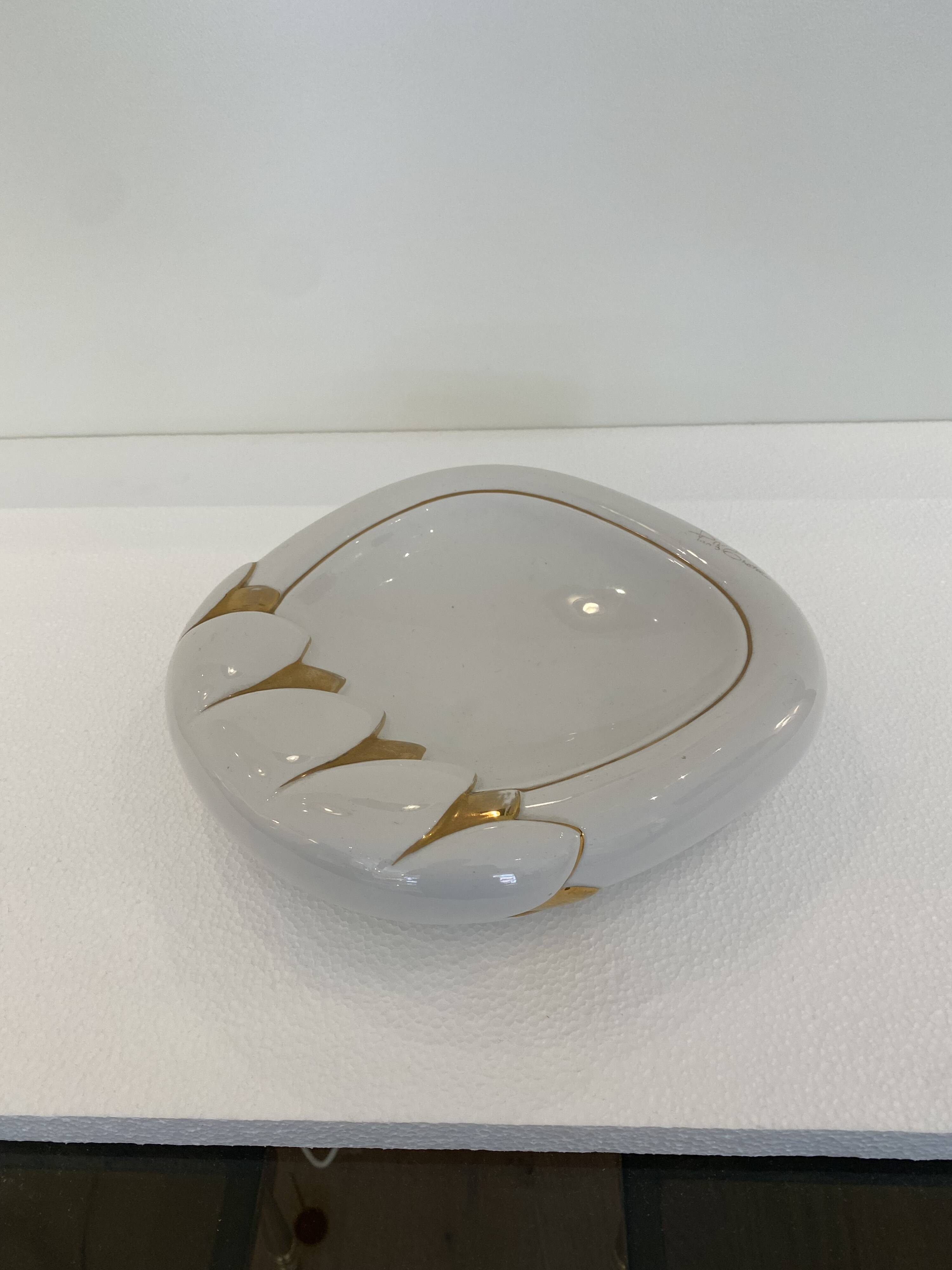 Paolo Traversi Ceramic & Gold Leaf Villari Tulip Plate Tray Vintage Italy 1