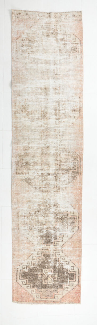 Distressed wool vintage runner rug 312x76cm