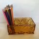 Old yellow thick glass desk organizer