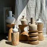 Handcrafted terracotta vase painted white with double handles h:40 d:30