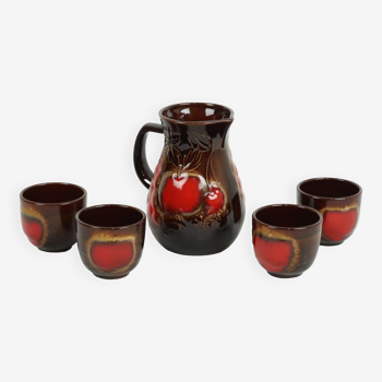 Cruche et tasses d’Allemagne de l’Ouest vintage pichet jus poterie scheurich 419-18