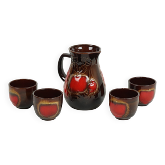 Cruche et tasses d’Allemagne de l’Ouest vintage pichet jus poterie scheurich 419-18