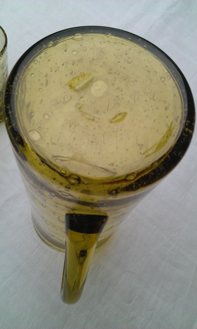 6 glasses and pitcher BIOT olive green bulled glass