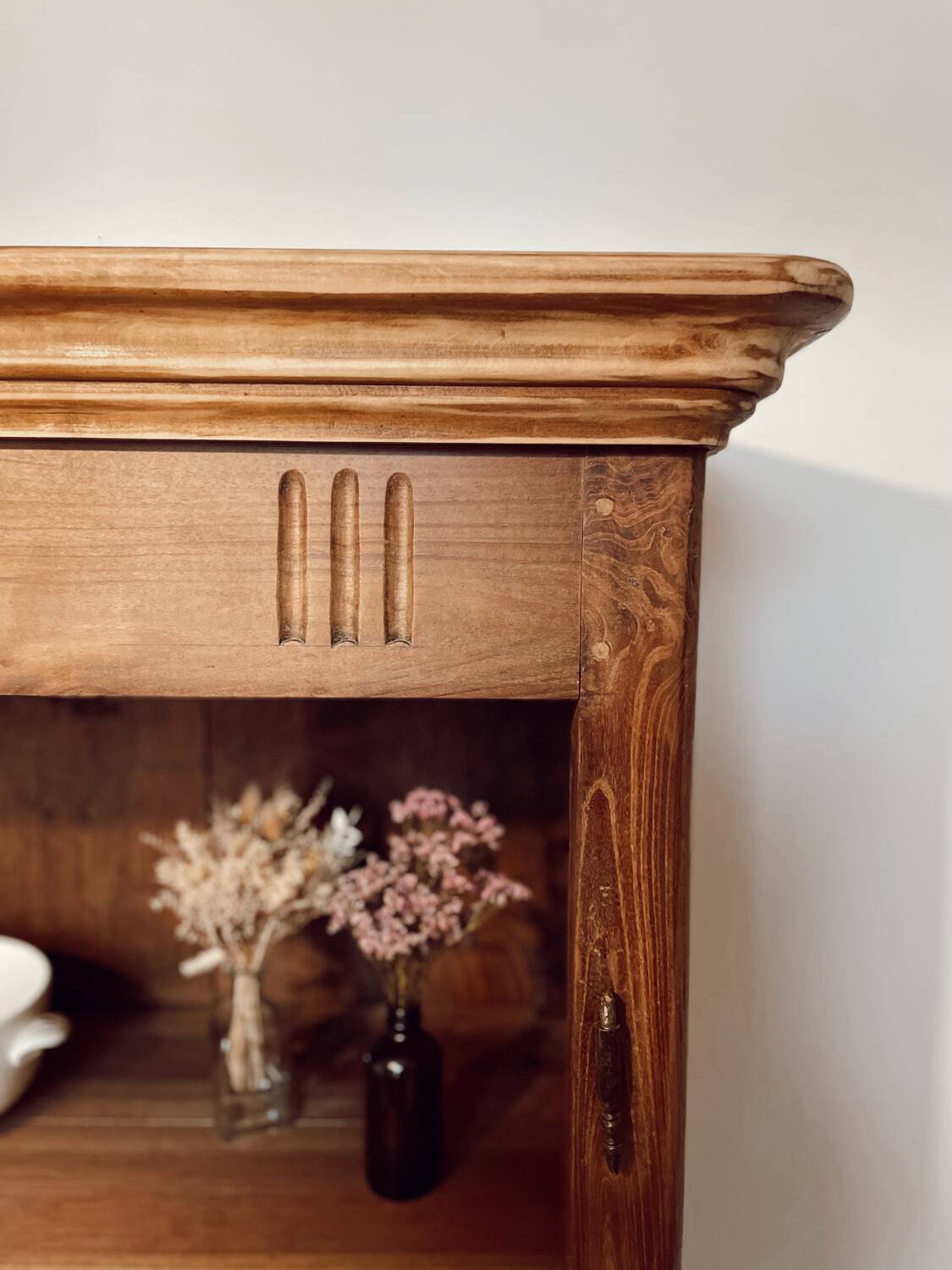 Vintage raw wood cabinet with patina