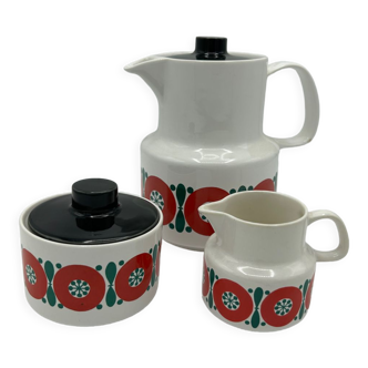 Service cafetière sucrier pot à lait melitta vintage motif pops 70s