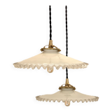 Pair of serrated opaline pendant lamps