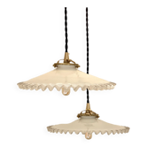 Pair of serrated opaline pendant lamps