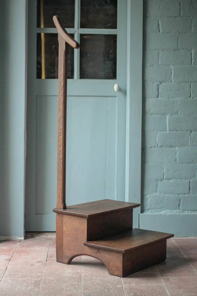 Wooden step stool for vintage library, stepladder, furniture for library, decor