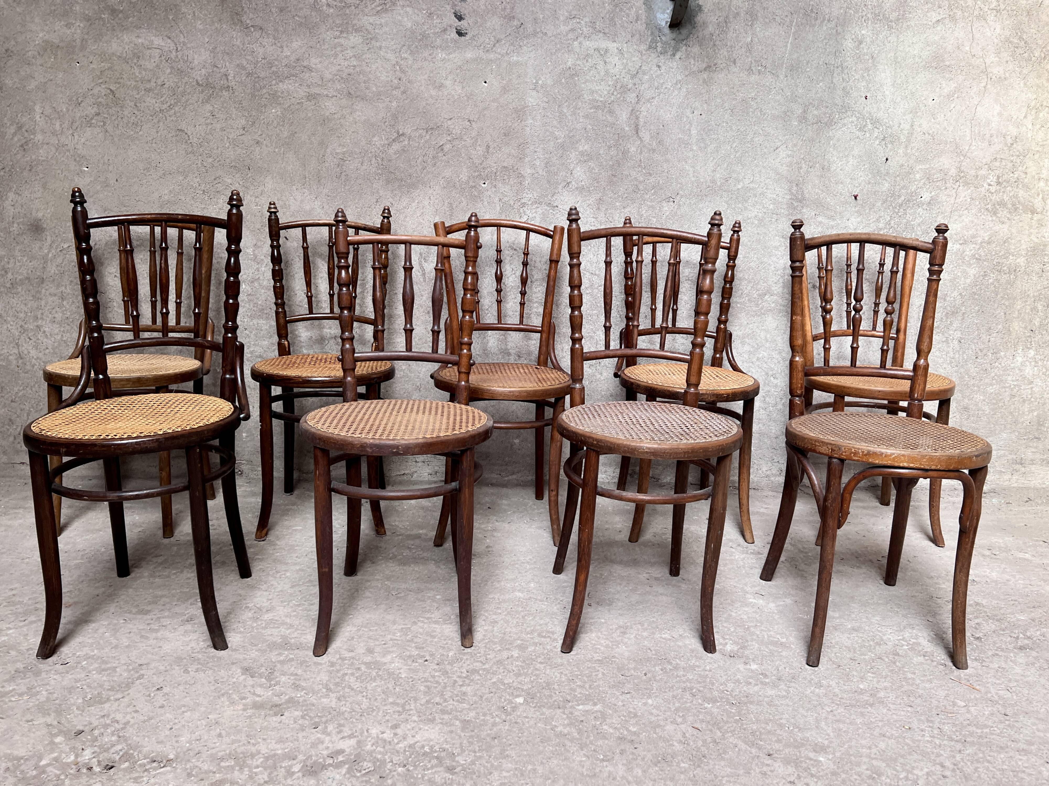 Series of 7 old bar cane cane bistro chairs
