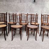 Series of 7 old bar cane cane bistro chairs