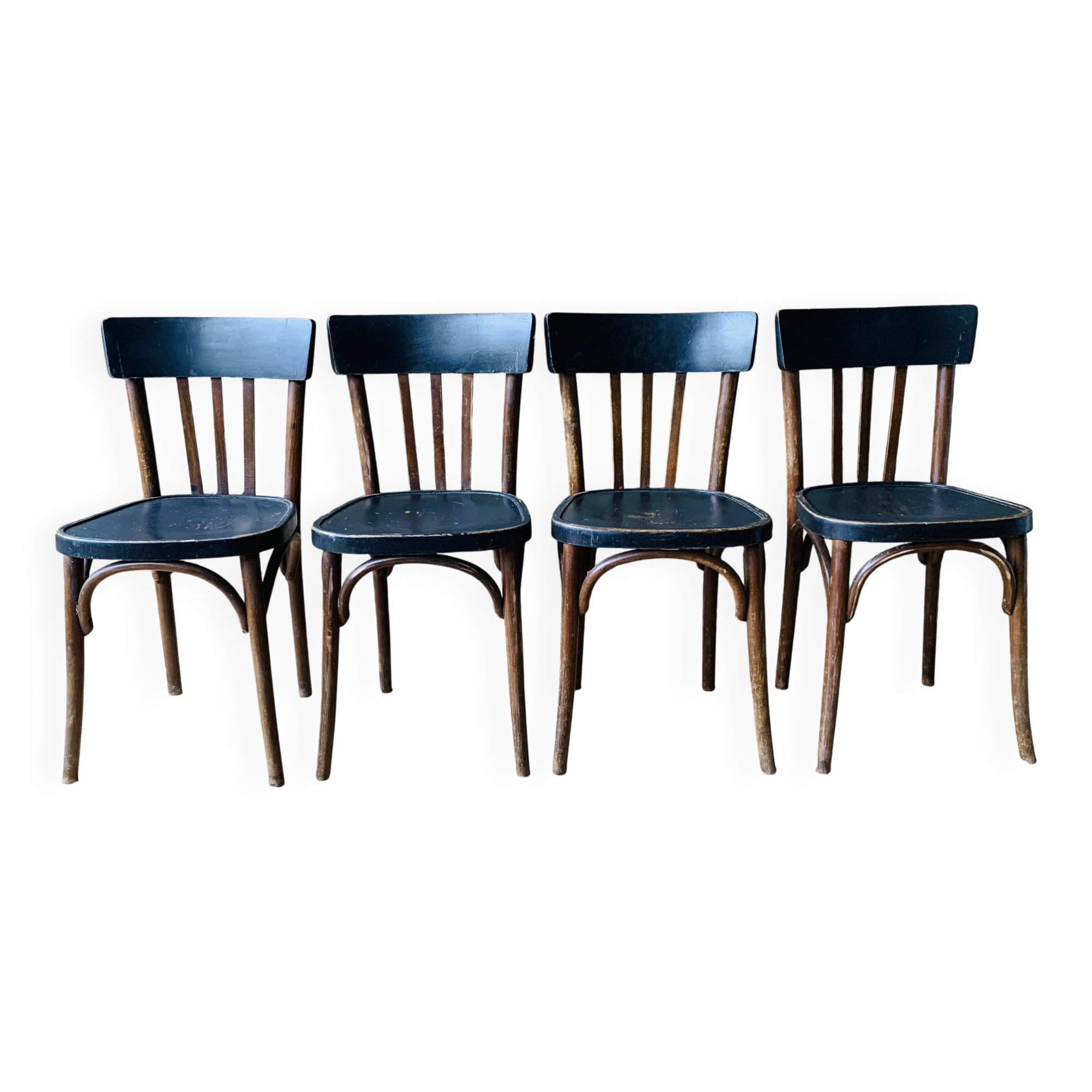 Set of four vintage bentwood bistro chairs.