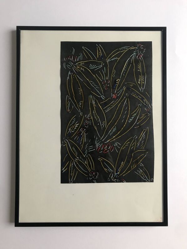 Elie Dayan, Sans titre (motif végétal 2). Technique mixte sur papier