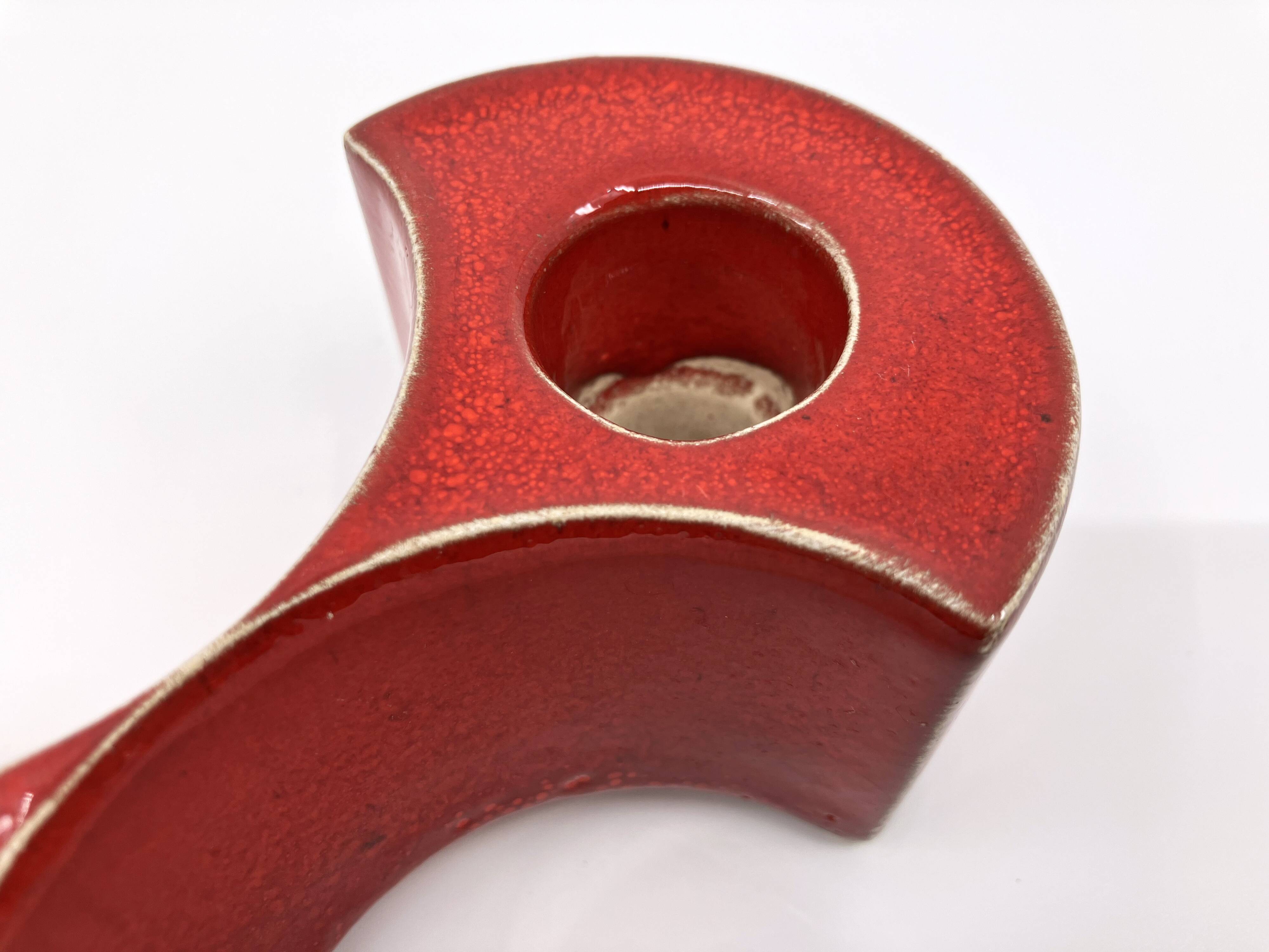 3 red ceramic candlesticks • Cari Zalloni • Steuler • 1970