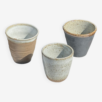Set of 3 cups / mug in Indonesian ceramic (black, matte brown & speckled glazed)