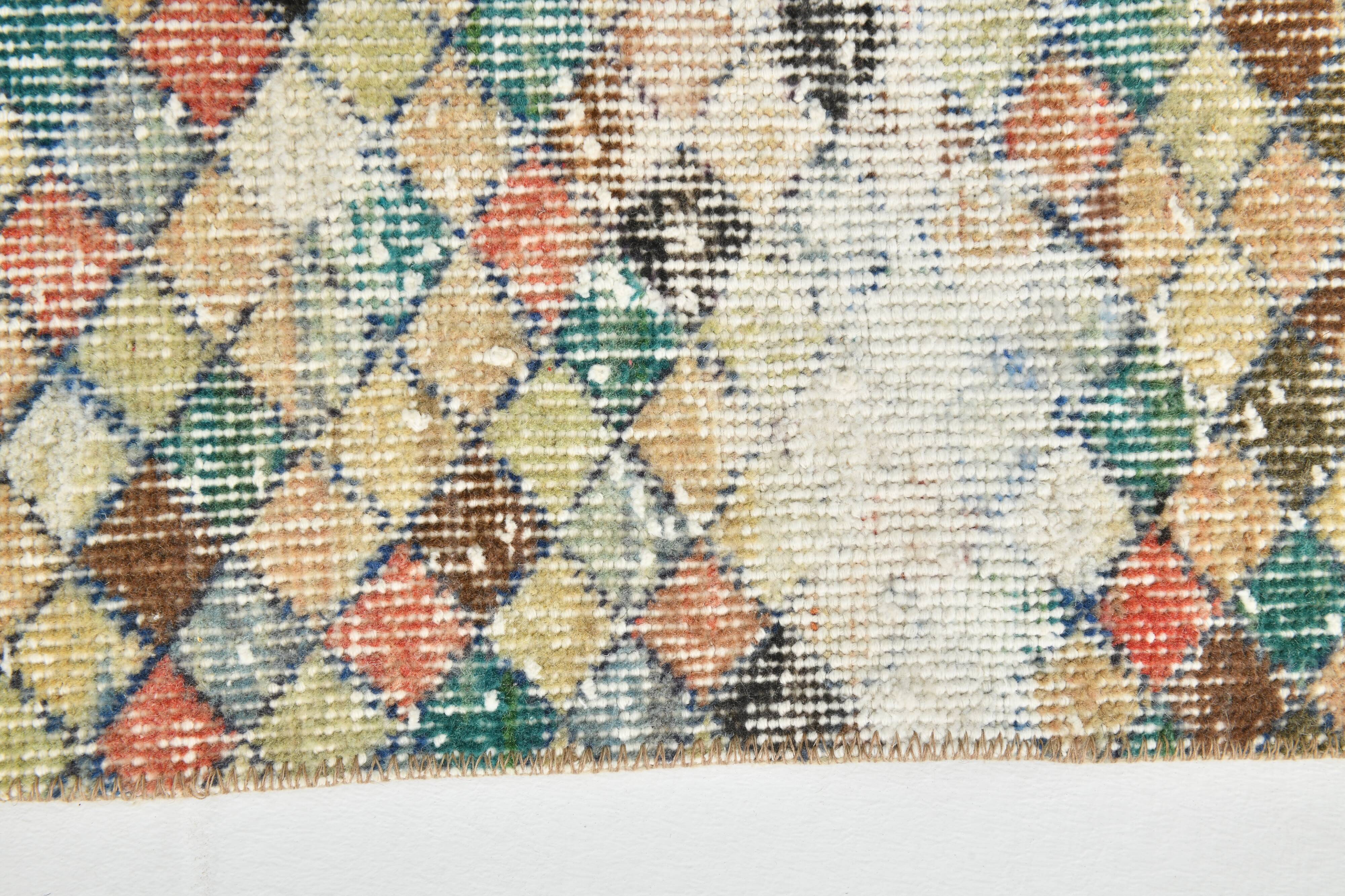 2x9 Vintage Multicolor Geometric Turkish Runner Rug, 75x266Cm