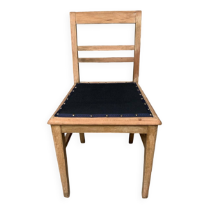 Chaise vintage bois et - tissu bleu