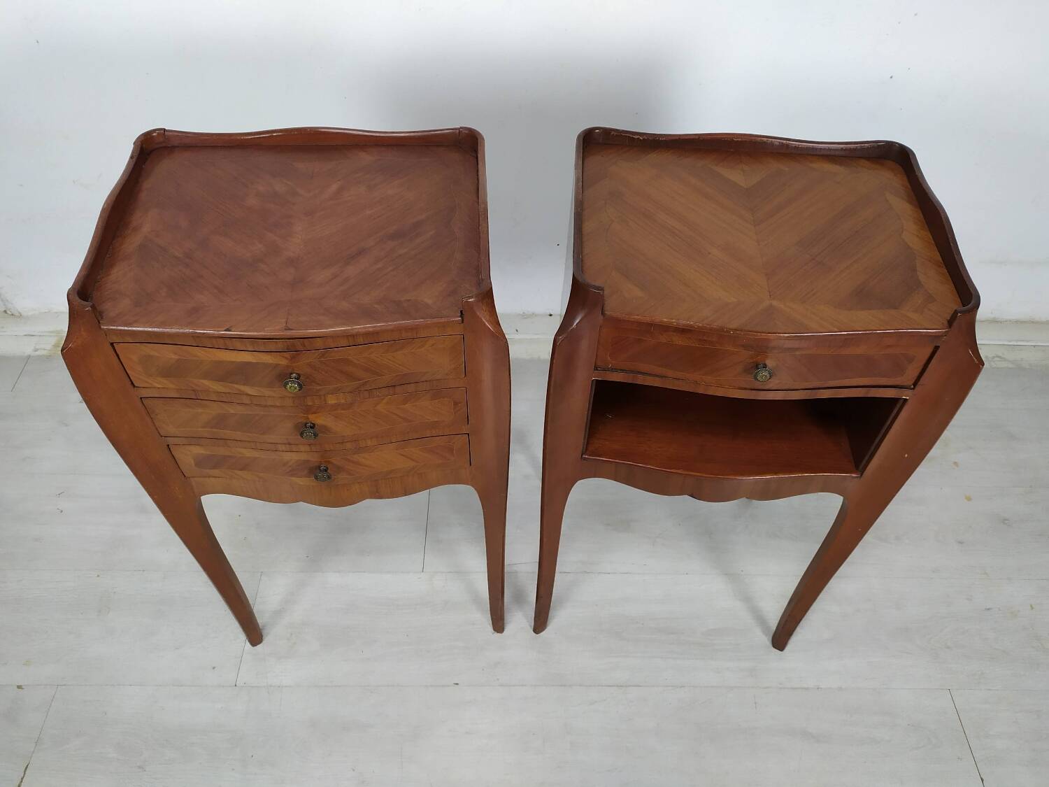Pair of marquetry bedside tables