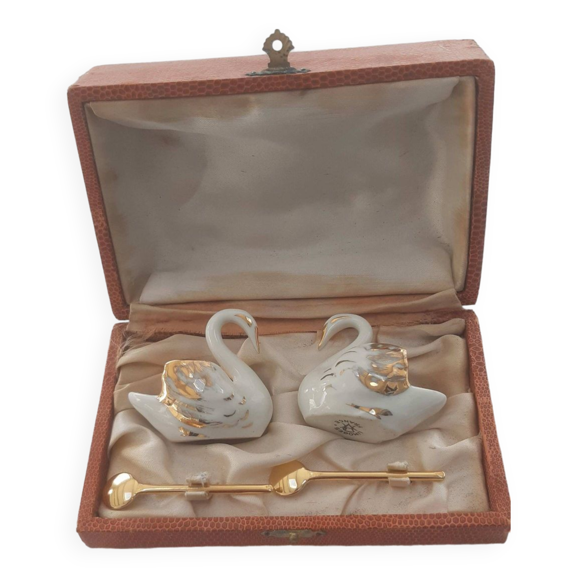 Pair of 2 old Limoges porcelain salt cellars