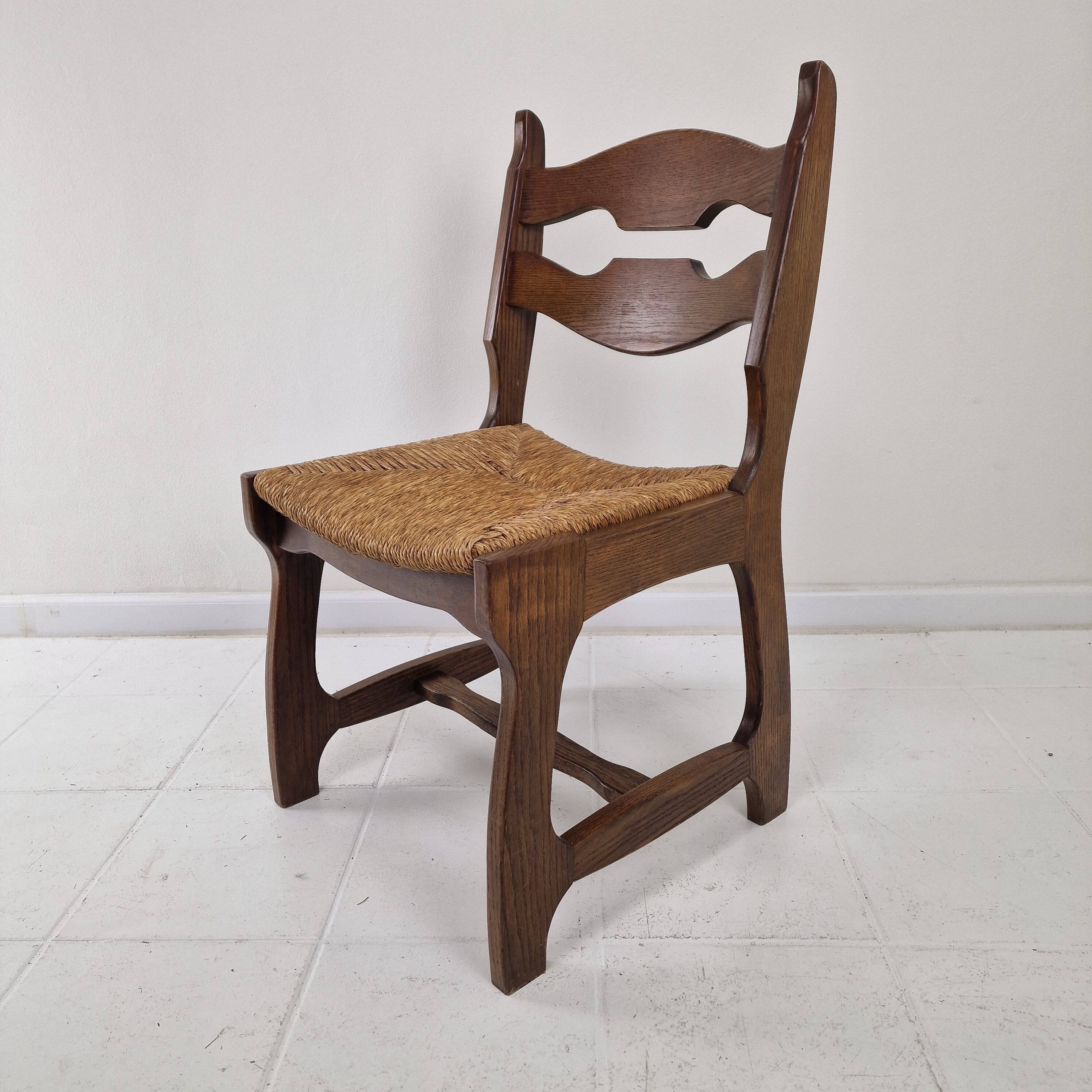 MidCentury Brutalist Oak "Razor Blade" Dining Chairs, Set of 6, France 60's