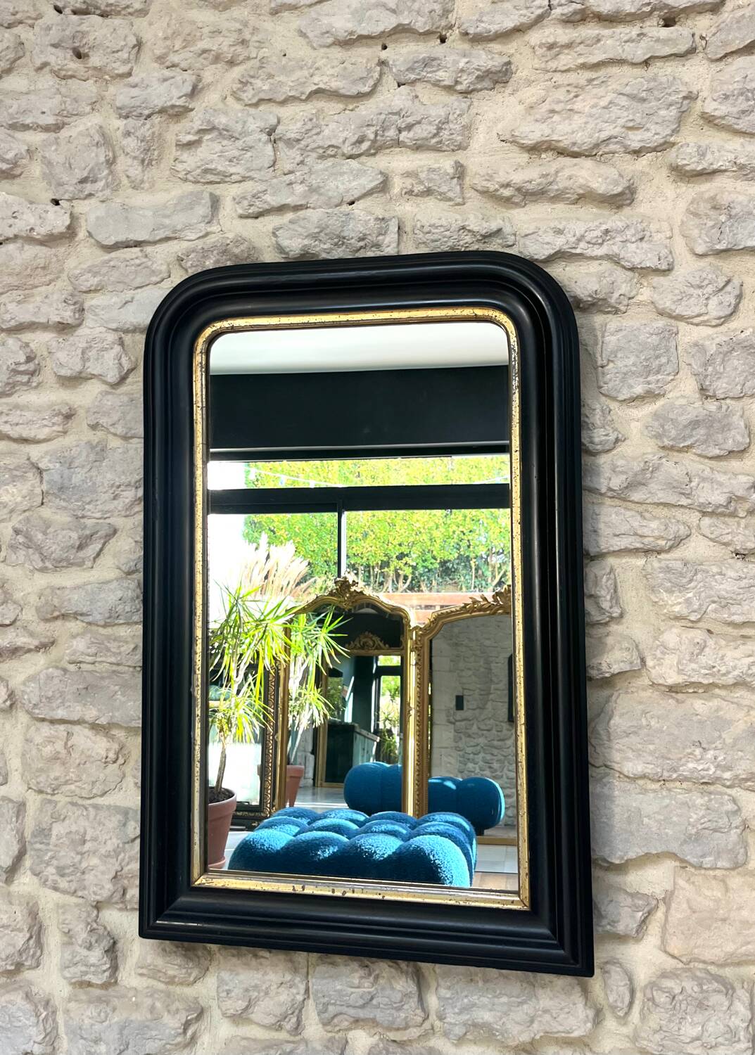 Antique Louis-Philippe black mirror, 75.5cm/48.5cm, trumeau style