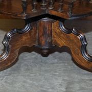 Table bibliothèque victorienne en chêne, deux niveaux, plateau pokerwork