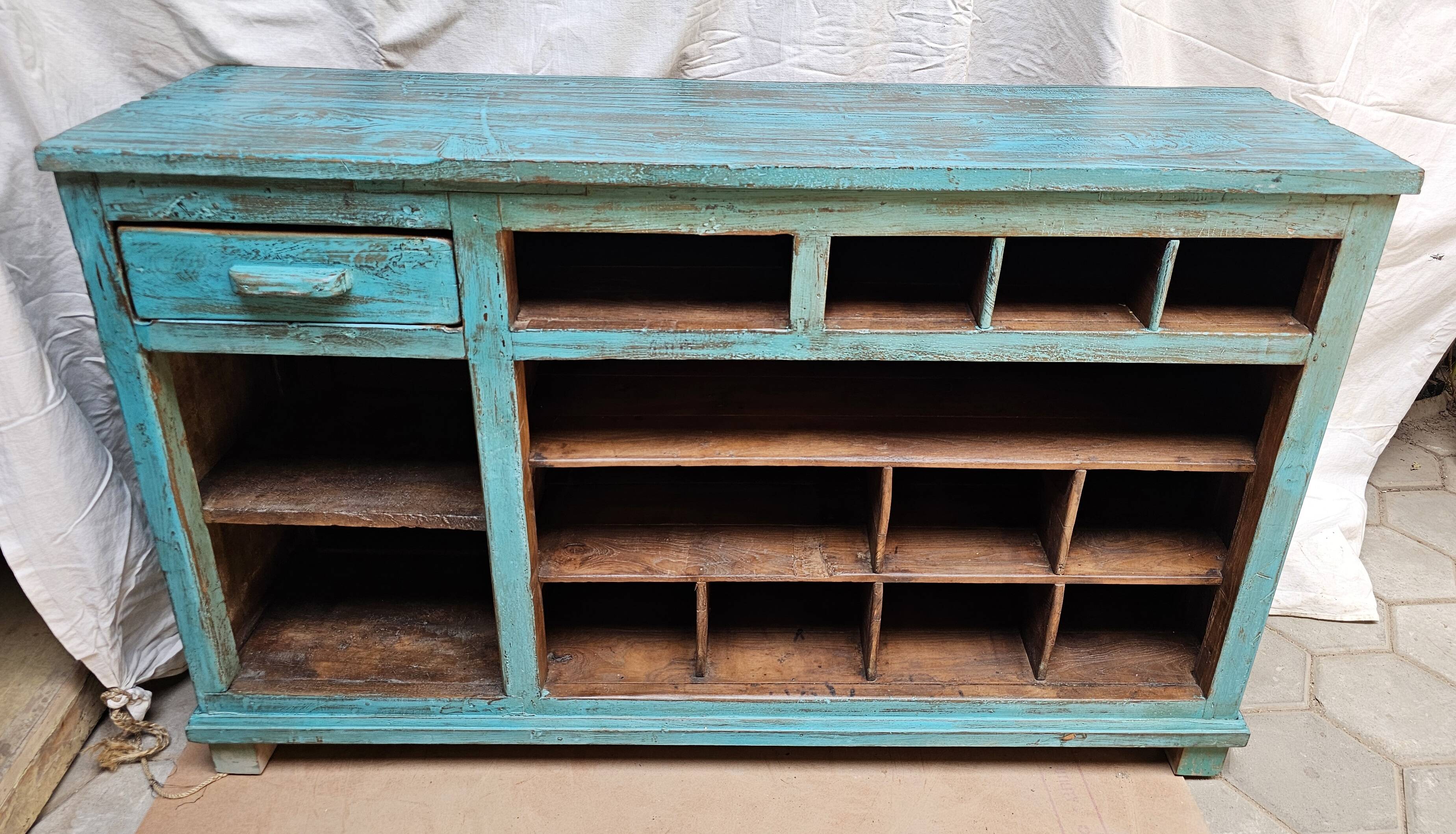 Old merchant's counter in Burmese teak.