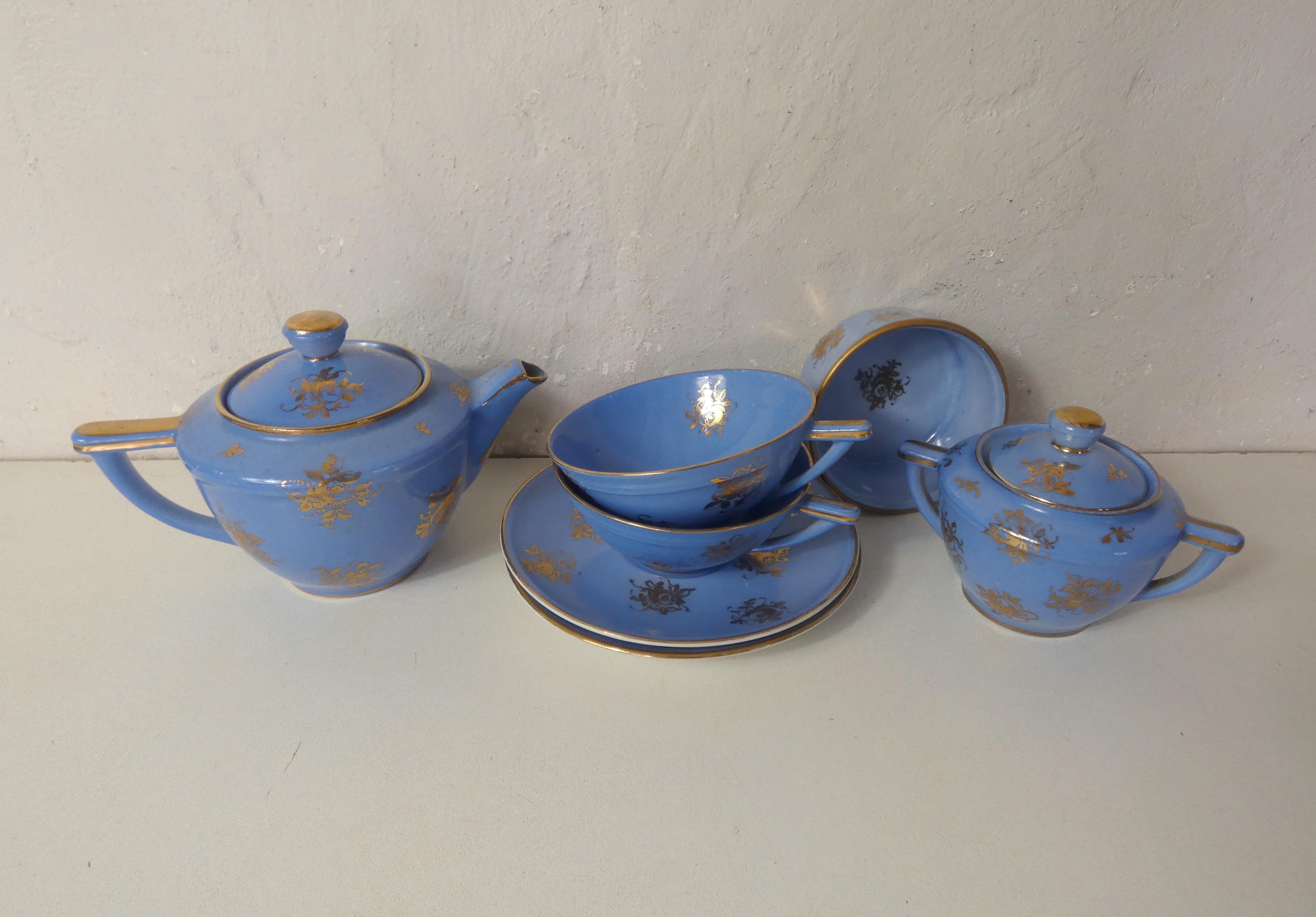 Head to head service porcelain limoges blue and gold