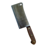 Ancienne feuille de boucher (ou couperte) Chevaleria, manche bois gravé