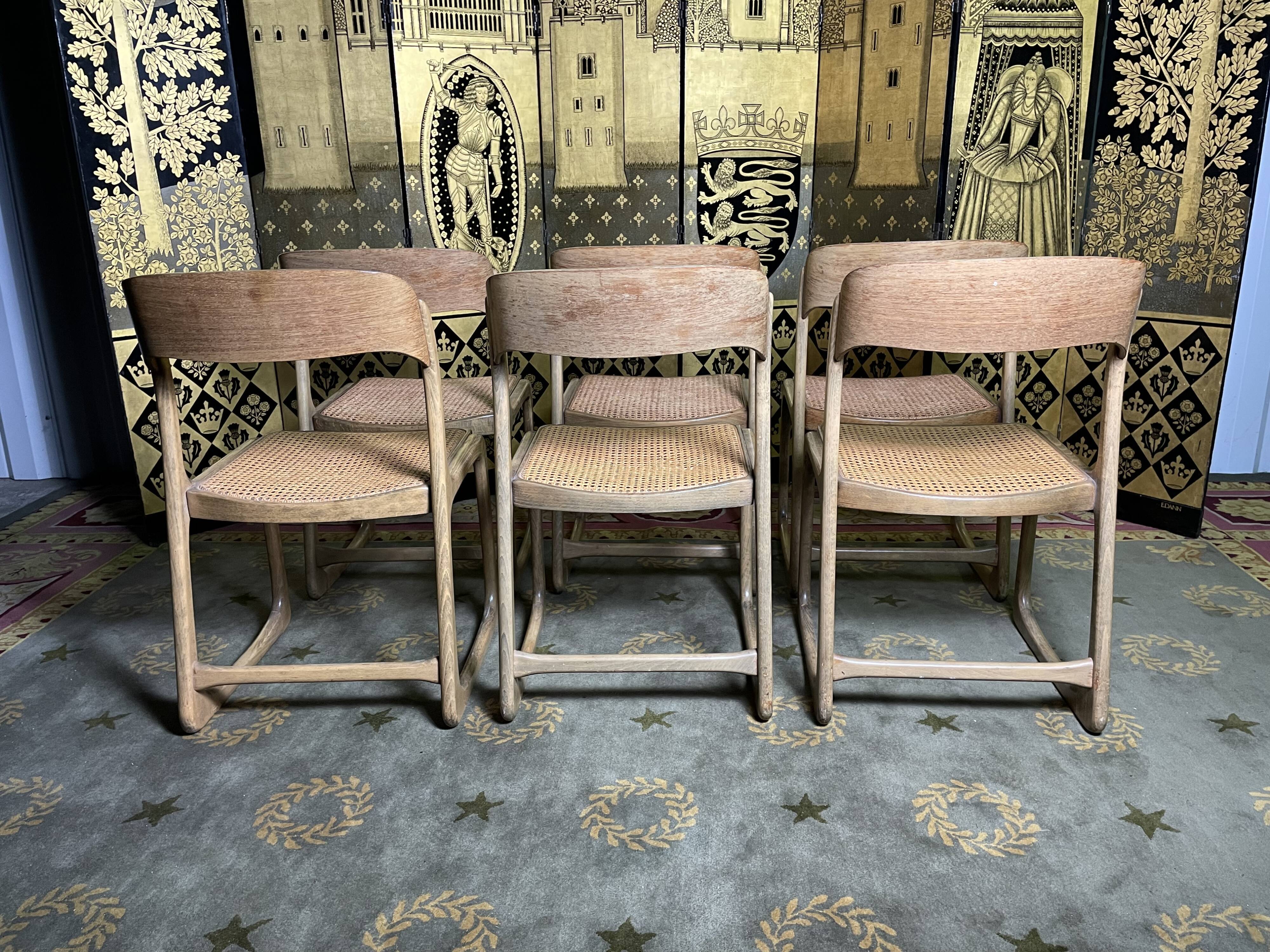 Suite of 6 chairs Baumann sled cannage