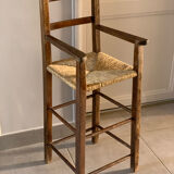 High chair in wood and straw