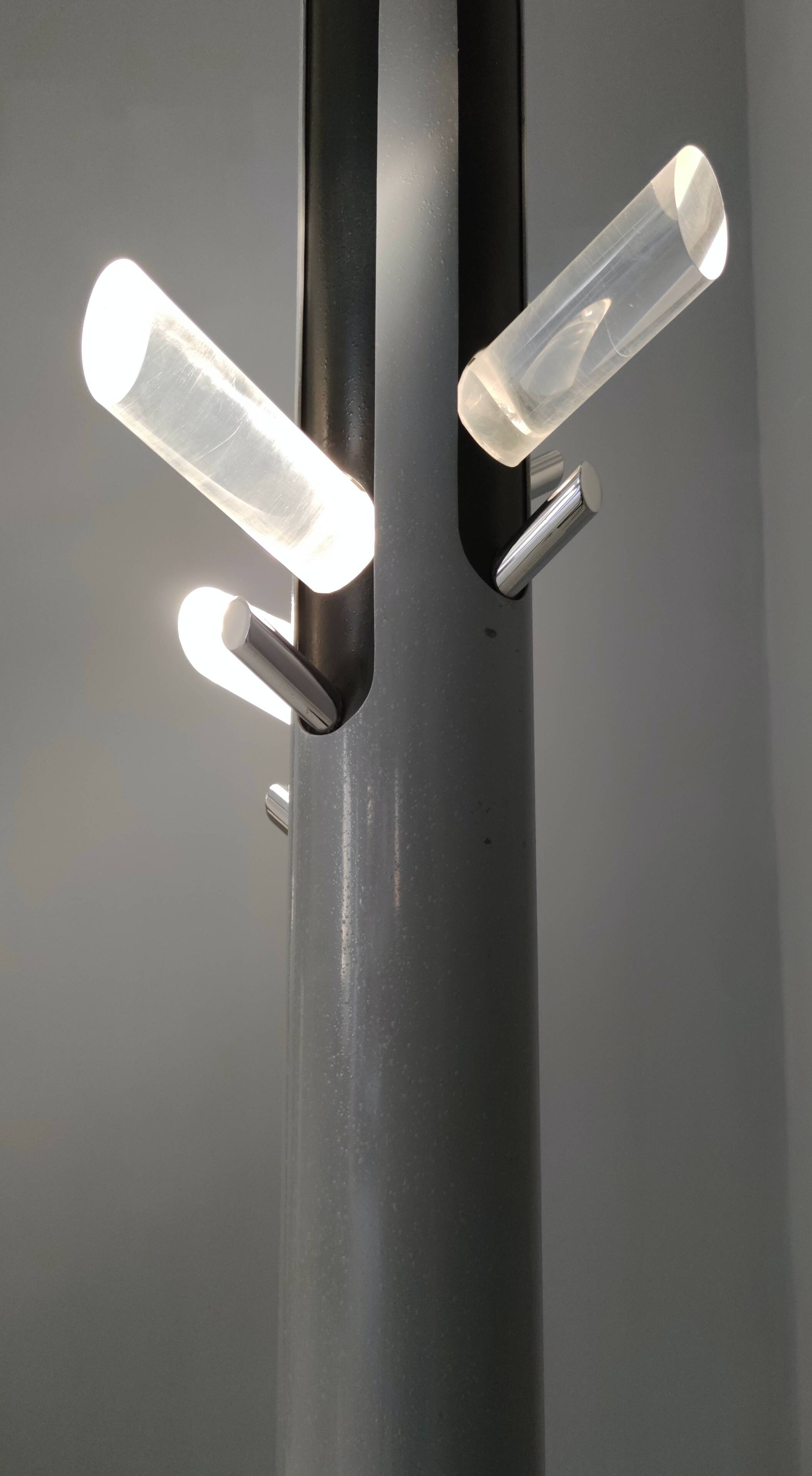 Varnished Iron, Steel and Plexiglass Illuminated Coat Rack, Italy