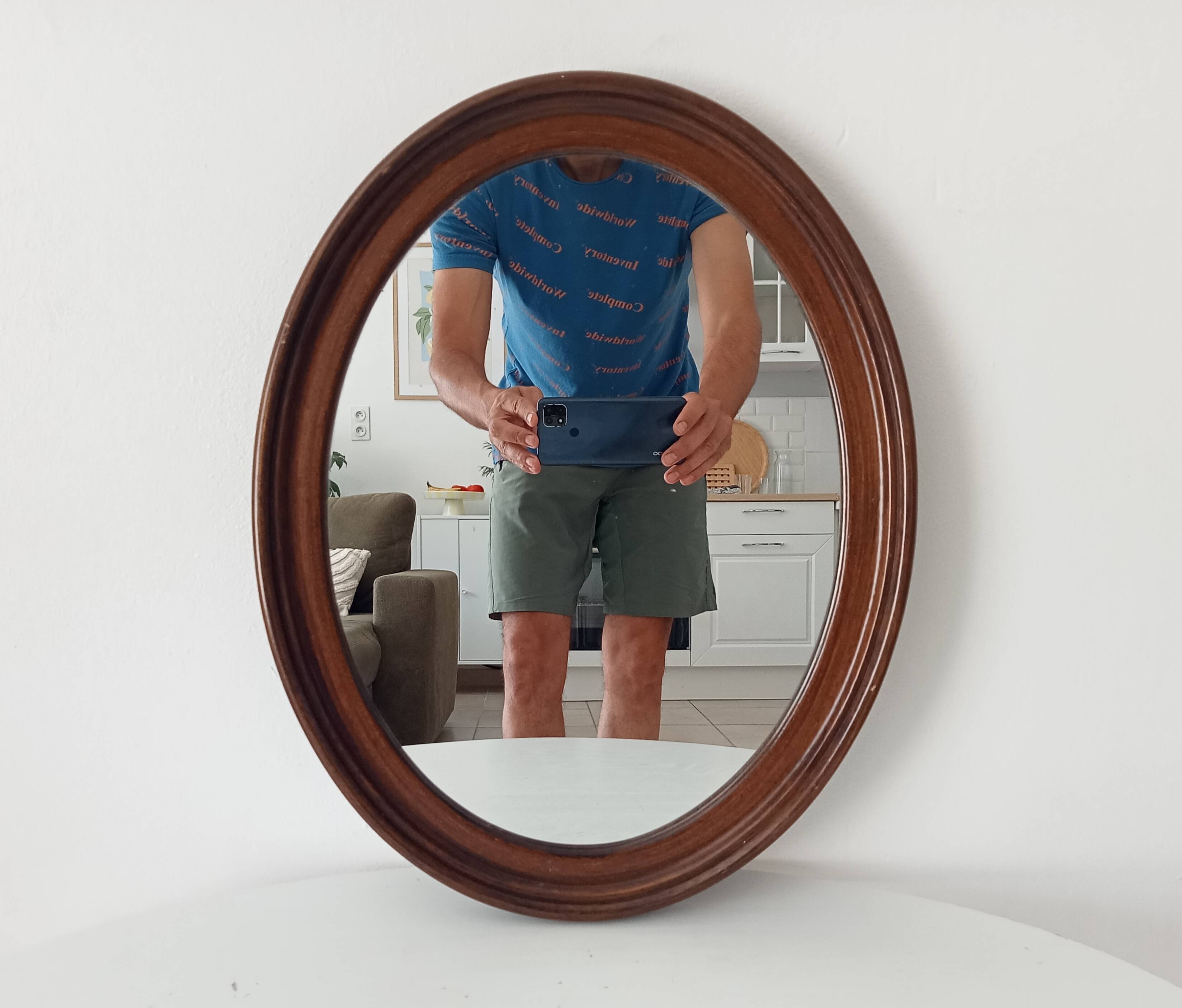 Miroir ovale en bois, années 60