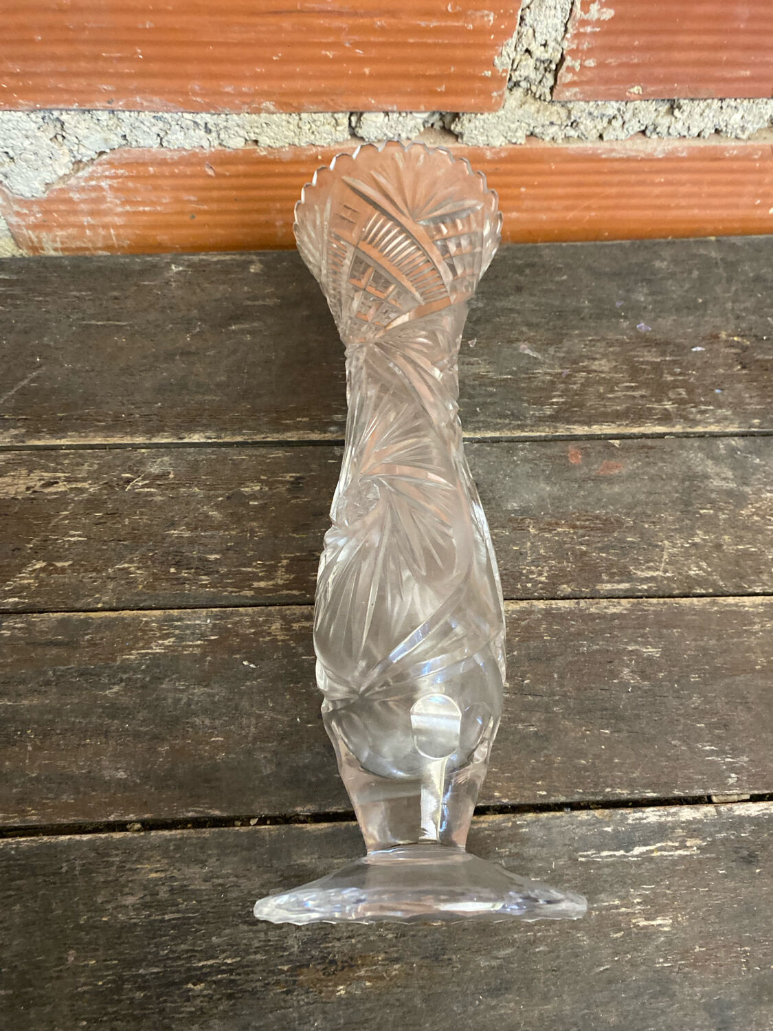 Vintage 1970s Cut Crystal Bohemian Vase #C866