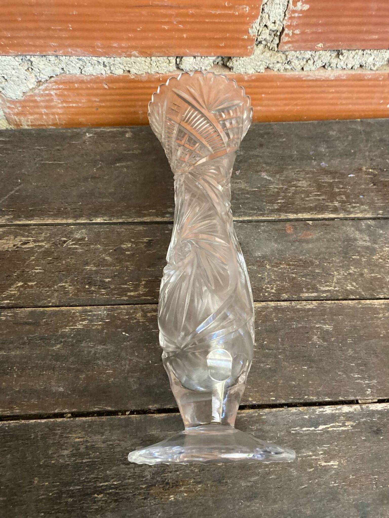 Vintage 1970s Cut Crystal Bohemian Vase #C866