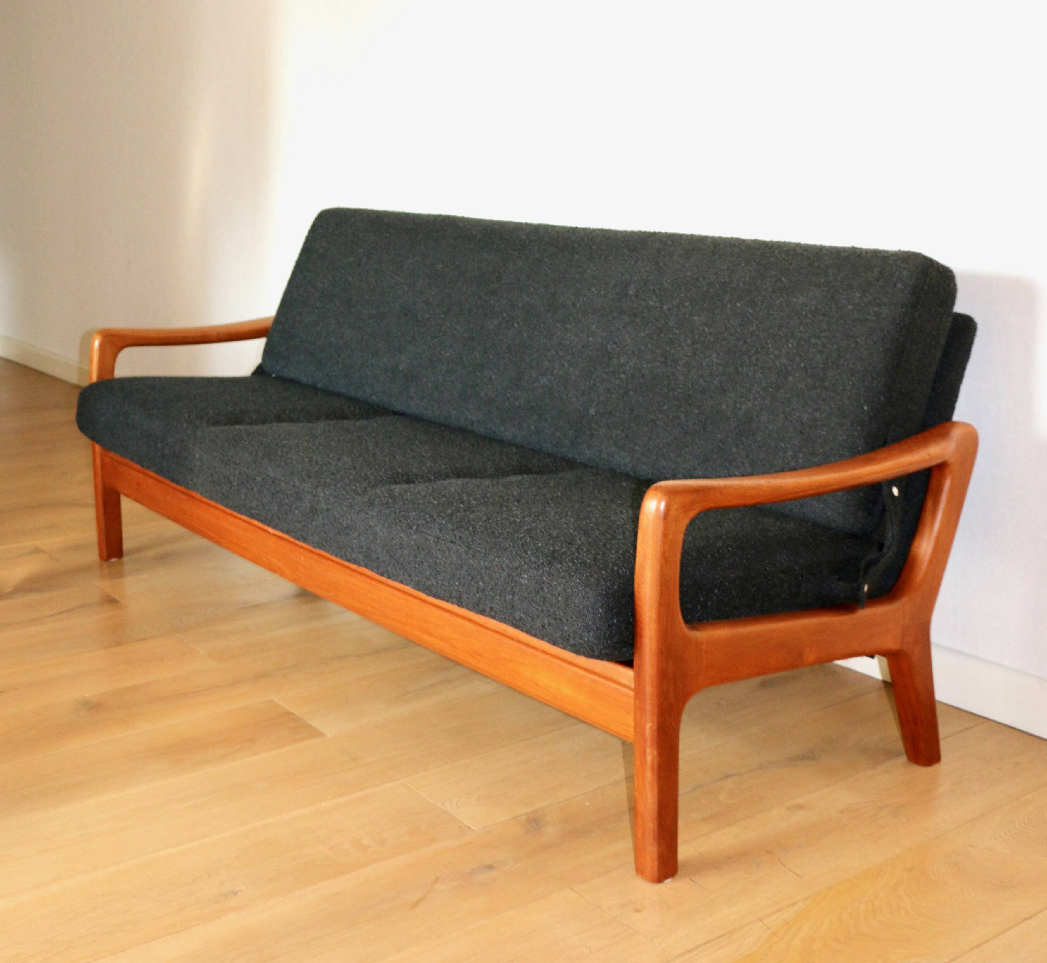 Canapé pliable danois vintage noir bouclé, années 1970