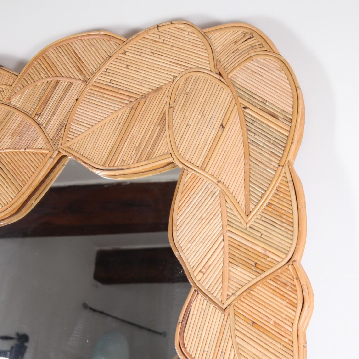 Large rattan leaf pattern mirror