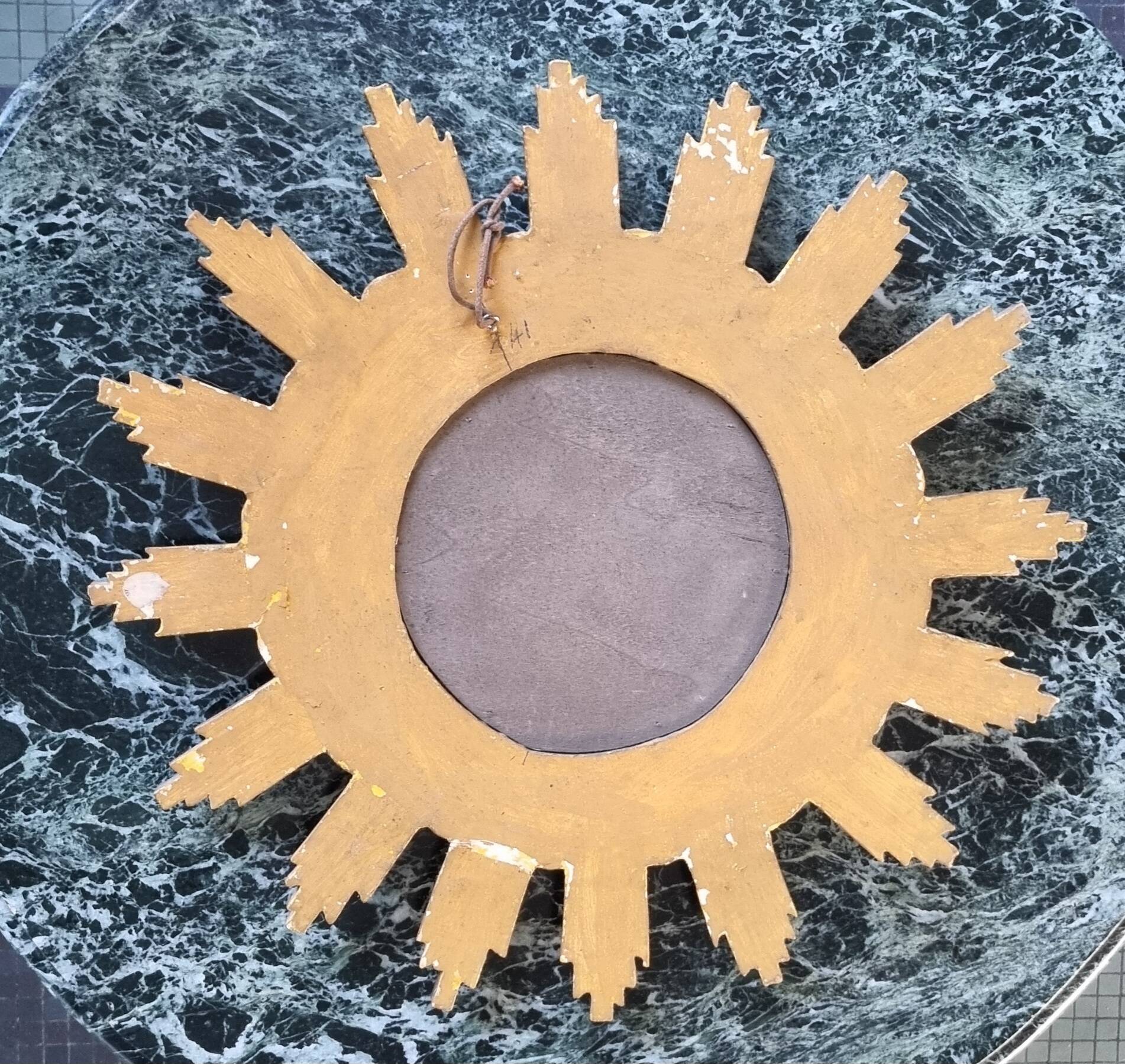 Vintage wooden and gold sun mirror