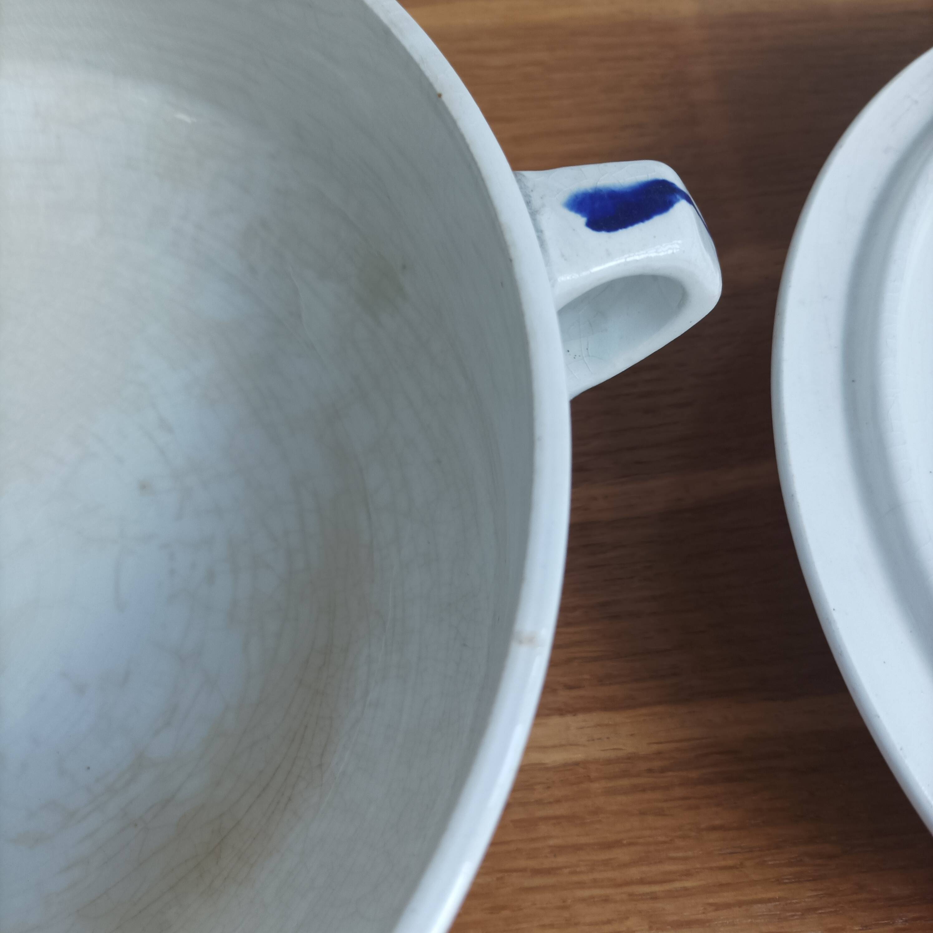 Plat de service soupière Art déco faïence St Amand