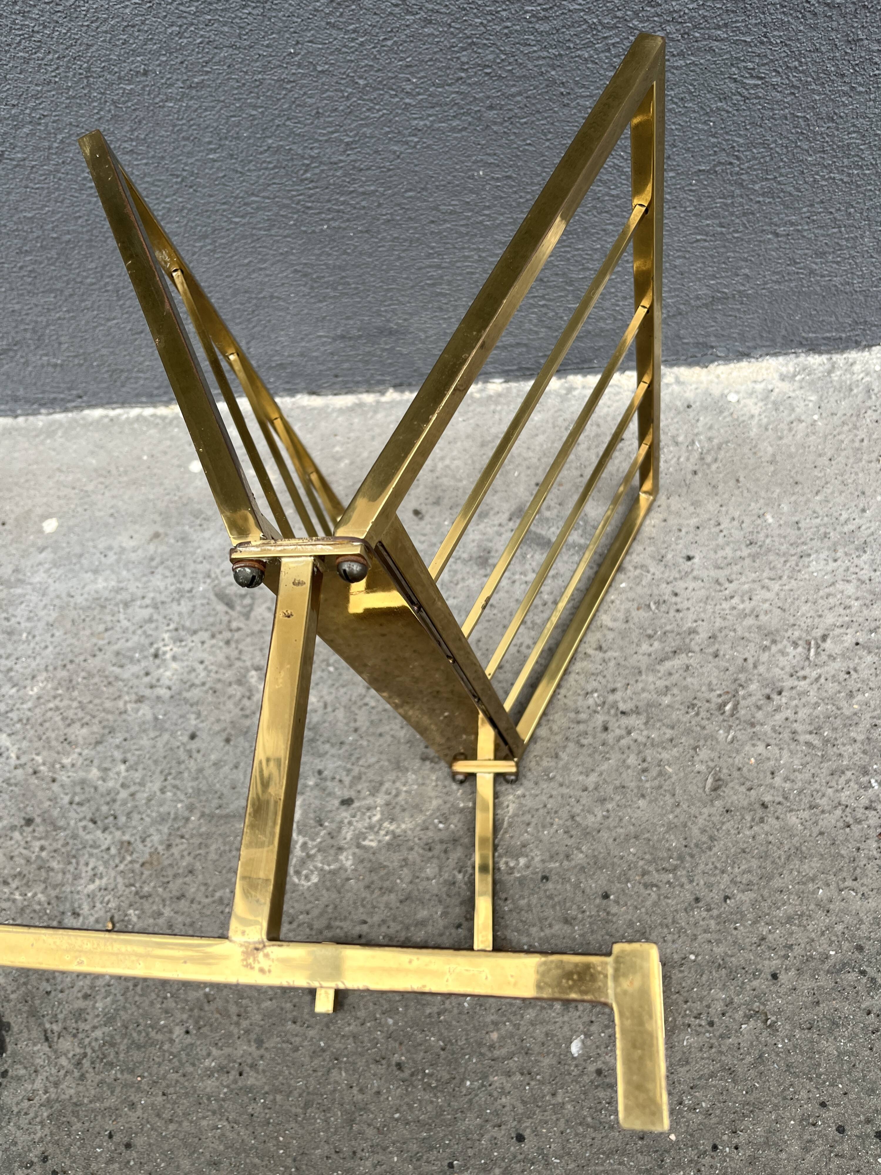 50s brass magazine rack, vintage design magazine rack