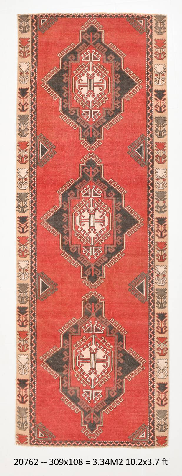3x10 Turkish Runner Rug, 108x309Cm