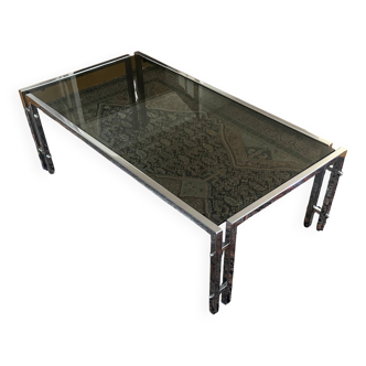 Table basse structure chromée et verre fumé