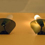 Set of two mid-century appliques in satin glass, crystal and chromed brass